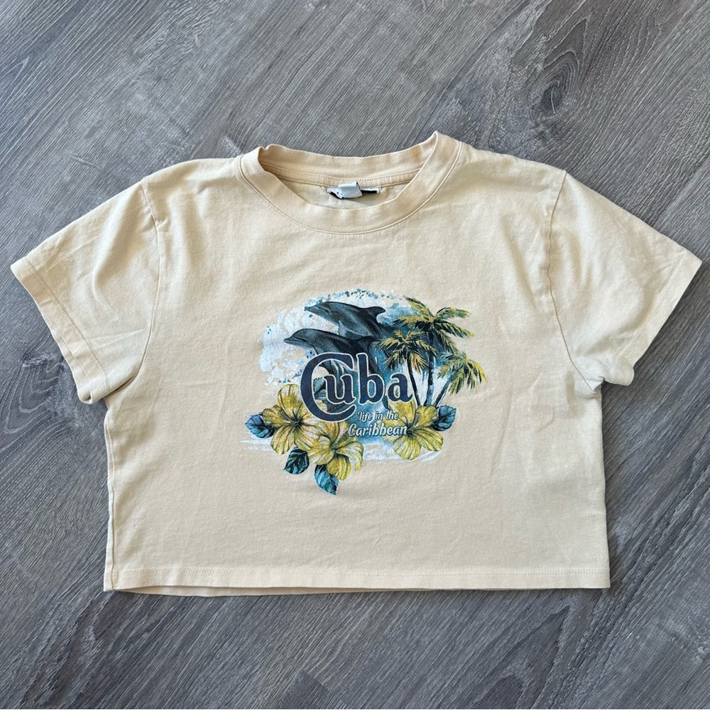 Topshop Women’s Crop Top / Size US 6 / Cream, Tan, Yellow